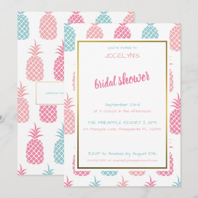 Chic Modern Tropical Pineapple Bridal Shower Invitation (Front/Back)
