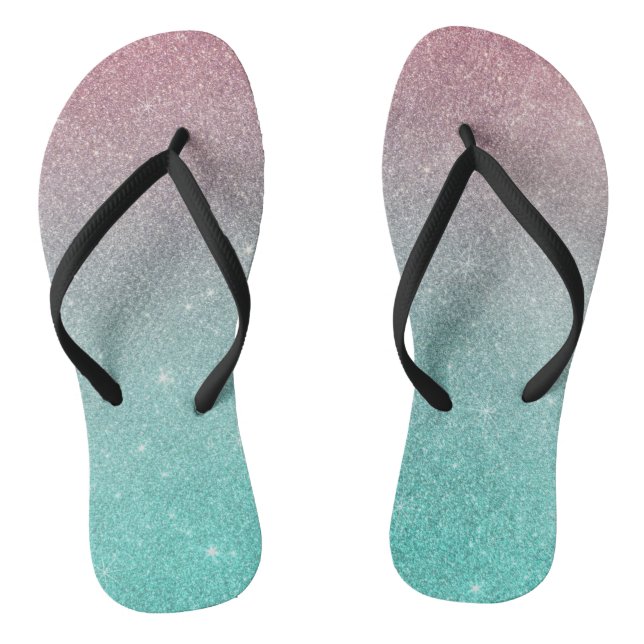 Chic modern turquoise pink ombre elegant glitter flip flops (Footbed)