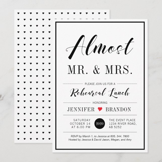 Chic Modern Typography Wedding Rehearsal Lunch Invitation (Front/Back)
