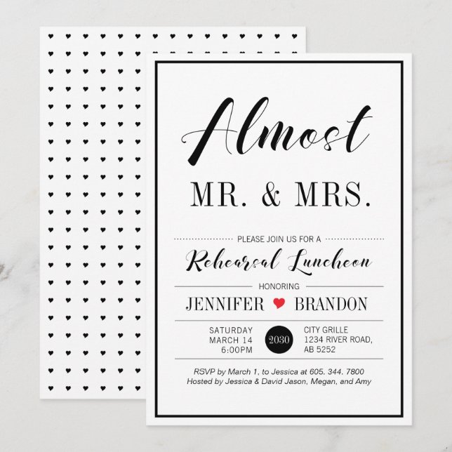 Chic Modern Typography Wedding Rehearsal Luncheon Invitation (Front/Back)