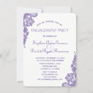 Chic Modern Ultra Violet Lace Engagement Party Invitation
