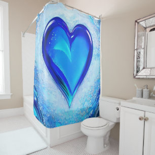 Chic Modern Vibrant Blue Crystal Heart Shower Curtain