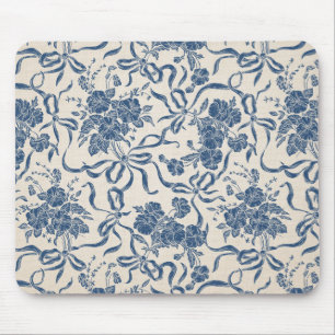 Chic Modern Vintage Ivory Navy Blue Floral Pattern Mouse Mat