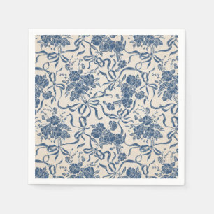 Chic Modern Vintage Ivory Navy Blue Floral Pattern Napkin