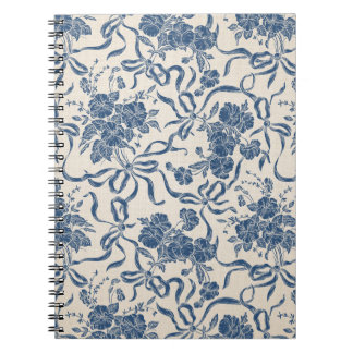 Chic Modern Vintage Ivory Navy Blue Floral Pattern Notebook