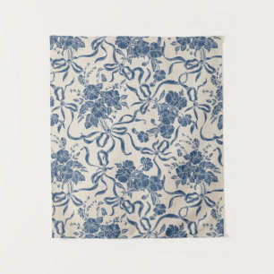 Chic Modern Vintage Ivory Navy Blue Floral Pattern Tapestry