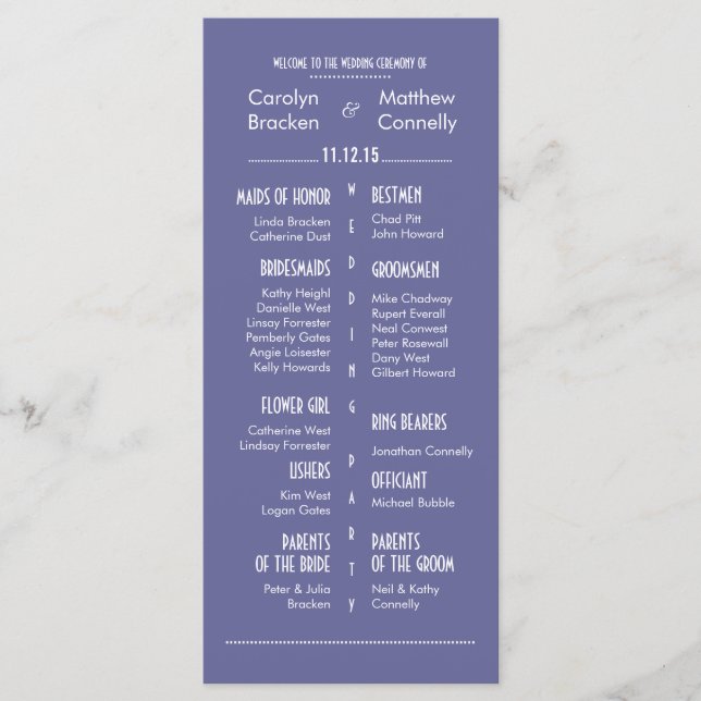 Chic Modern Violet Wedding Program Rack Card (Front)