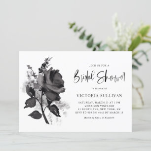 Chic Modern Watercolor Black Rose Bridal Shower Invitation