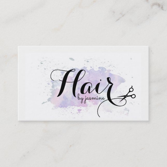 chic modern watercolor calligraphy hairstylist business card (Front)