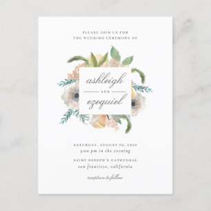 Chic Modern Watercolor Floral Bouquet Wedding Invitation Postcard