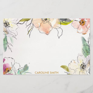 Chic Modern Watercolor Floral Note Stationery