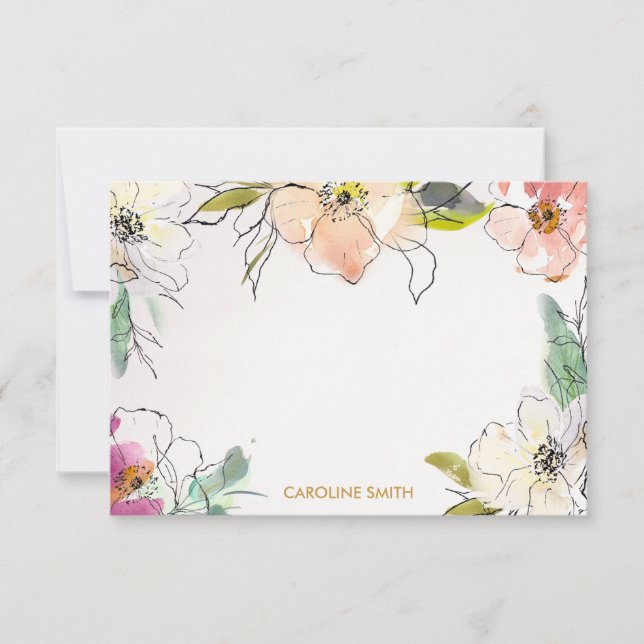 Chic Modern Watercolor Floral Personalised Card (Front)