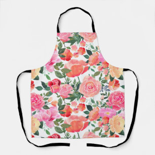 Chic Modern Watercolor Floral Pink Pattern Apron
