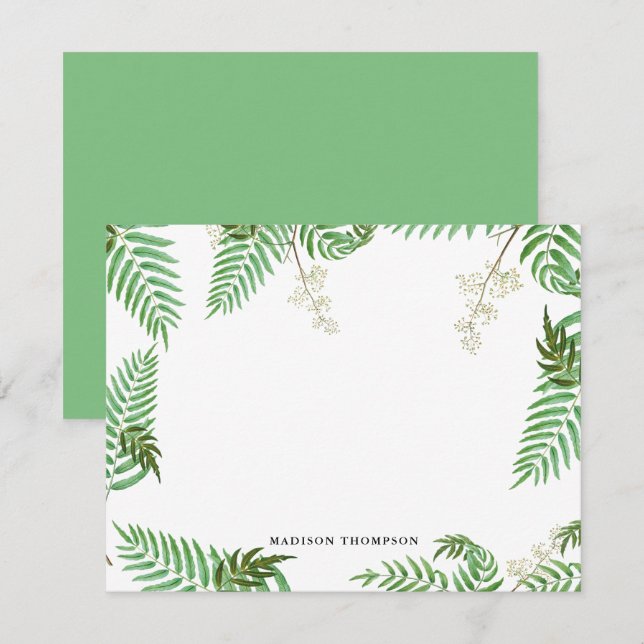 Chic Modern Watercolor Greenery Script Monogram  Card (Front/Back)
