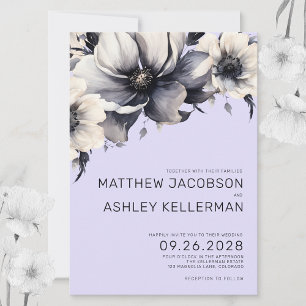 Chic Modern Watercolor Purple Floral Wedding Invitation