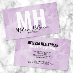 Chic Modern Watercolor Purple Monogram Business Card