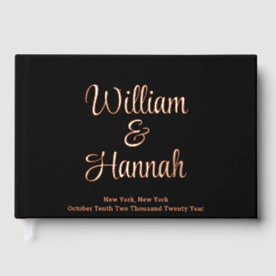 Chic Modern Wedding Black Rose Gold Foil Hardcover Guest Book