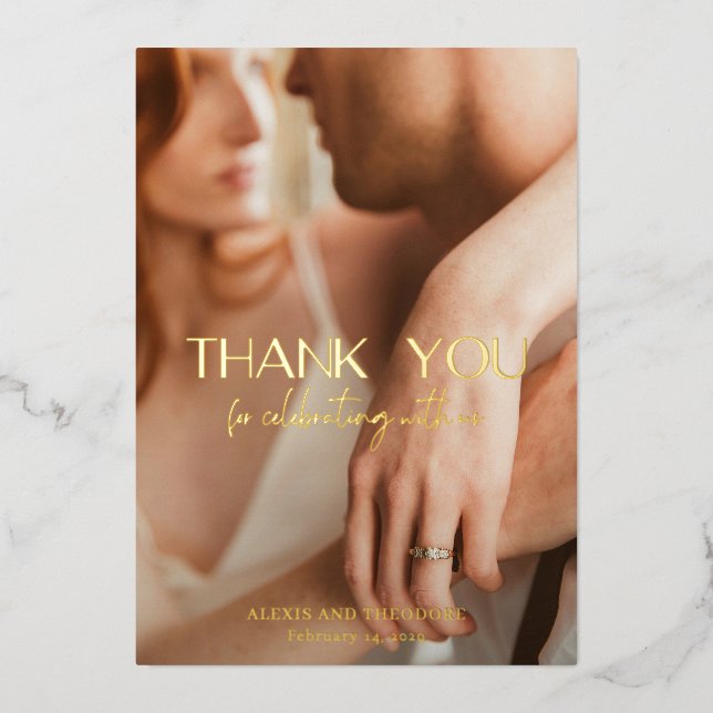 Chic Modern Wedding Foil Thank You Card (Front)