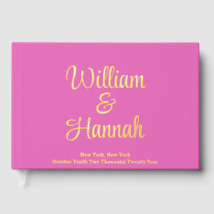 Chic Modern Wedding Hot Pink with Gold Hardcover Guest Book