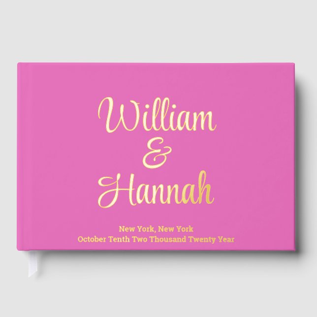 Chic Modern Wedding Hot Pink with Gold Hardcover Guest Book (Front)