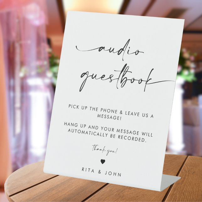 Chic Modern Wedding Telephone Audio Guestbook Pedestal Sign (Creator Uploaded)