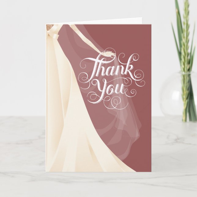 Chic Modern Wedding Thank You Card Wedding Dress (Front)