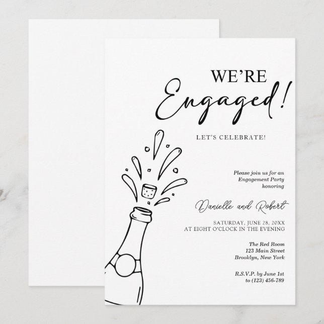 Chic Modern We're Engaged Black Champagne Party Invitation (Front/Back)