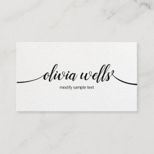 Chic Modern White Leather Handwritten Calligraphy Business Card