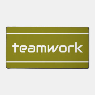 Chic Modern White TEAMWORK Stripes On Golden Olive Desk Mat