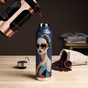Chic modern woman, geometric elegance water bottle