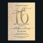 Chic Modern Yellow Gold Glitter Ombre Sweet 16 Invitation<br><div class="desc">This girly and chic sweet sixteen birthday party invitation is perfect for your young teenage daughter's special day. It features a faux printed sparkly gold glitter large, "16, " on top of a simple golden yellow and faux gold glitter sideways gradient ombre background. It's simple, unique, modern, pretty, and elegant!...</div>