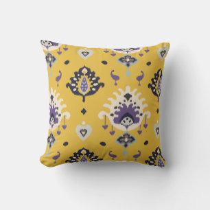 Chic modern yellow purple ikat tribal pattern cushion