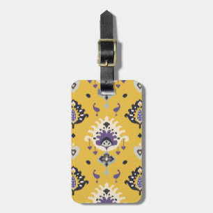 Chic modern yellow purple ikat tribal pattern luggage tag