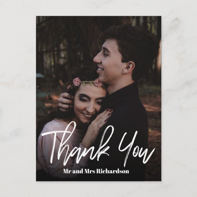 Chic  ModernHand Lettered Wedding  THANK YOU white Postcard (Front)