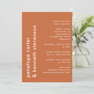 Chic ModernTypography Burnt Orange Wedding Invitation