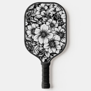 Chic Monochrome Floral Luxury Pattern (1) Pickleball Paddle