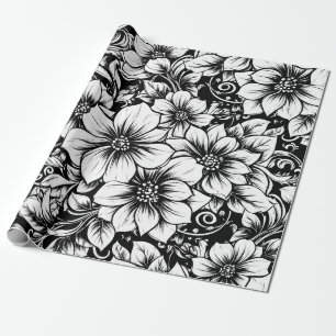 Chic Monochrome Floral Luxury Pattern (1) Wrapping Paper
