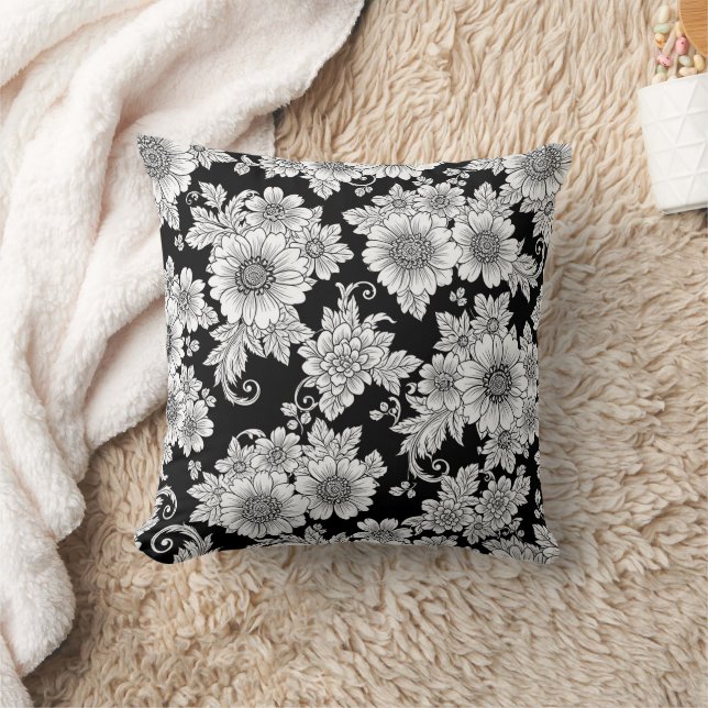 Chic Monochrome Floral Luxury Pattern (2) Cushion (Blanket)