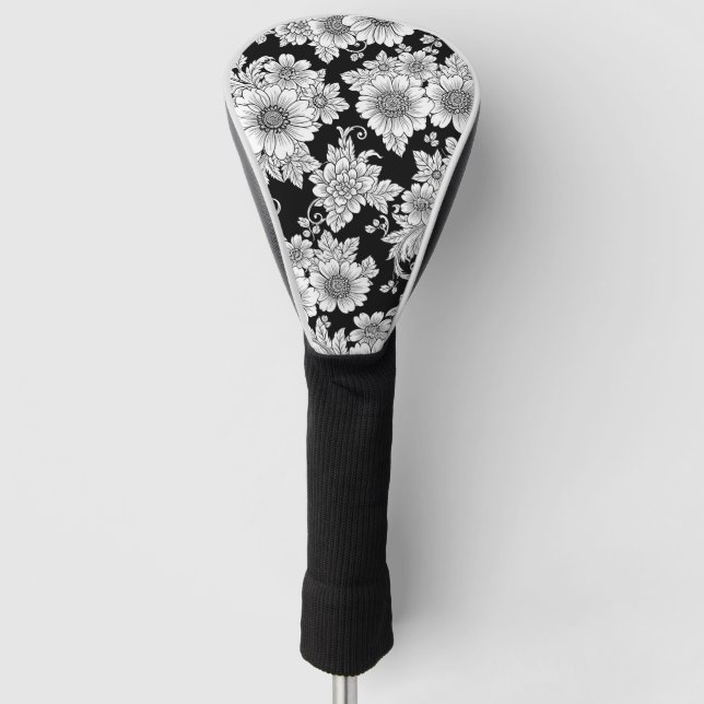 Chic Monochrome Floral Luxury Pattern (2) Golf Head Cover (Front)
