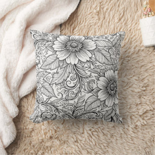 Chic Monochrome Floral Luxury Pattern (3) Cushion