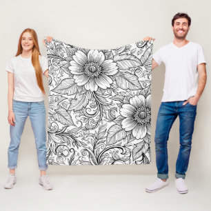 Chic Monochrome Floral Luxury Pattern (3) Fleece Blanket