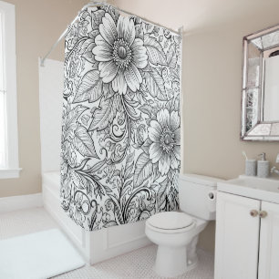 Chic Monochrome Floral Luxury Pattern (3) Shower Curtain