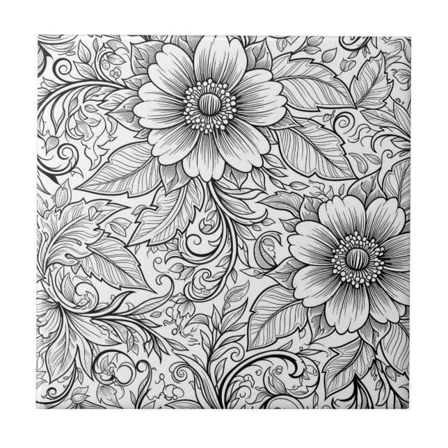 Chic Monochrome Floral Luxury Pattern (3) Tile (Front)