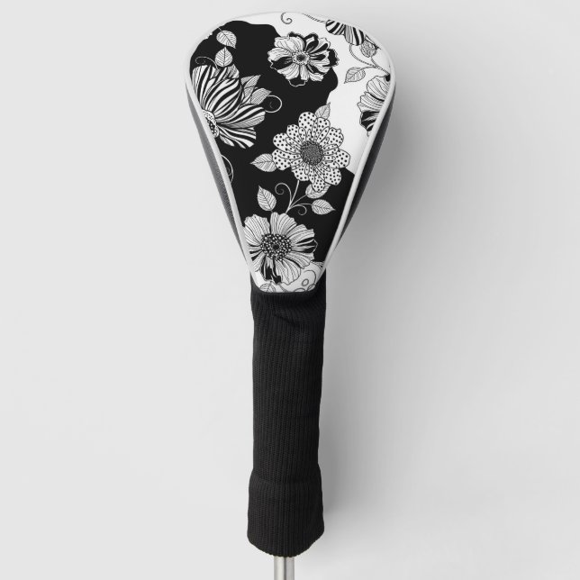 Chic Monochrome Floral Luxury Pattern (4) Golf Head Cover (Front)