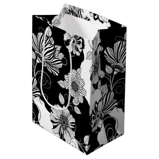 Chic Monochrome Floral Luxury Pattern (4) Medium Gift Bag (Front Angled)