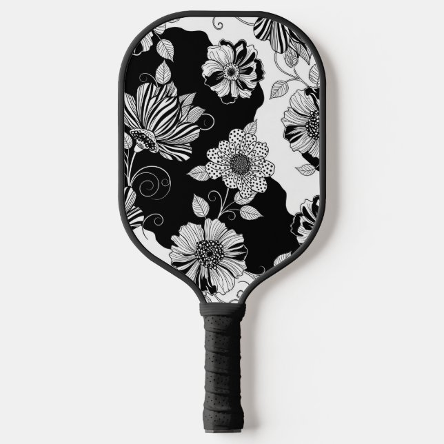 Chic Monochrome Floral Luxury Pattern (4) Pickleball Paddle (Front)