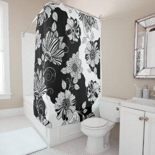 Chic Monochrome Floral Luxury Pattern (4) Shower Curtain