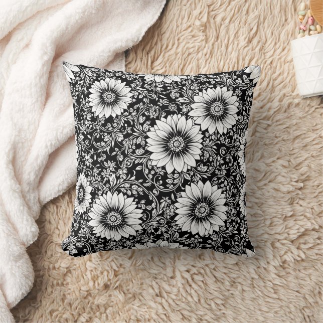 Chic Monochrome Floral Luxury Pattern (5) Cushion (Blanket)