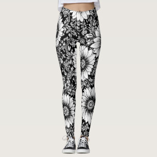Chic Monochrome Floral Luxury Pattern (5) Leggings
