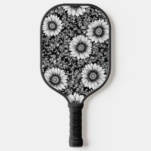 Chic Monochrome Floral Luxury Pattern (5) Pickleball Paddle